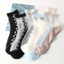 Весна милые bellis perennis цветок ромашка кристалл шелковые короткие носки Femme японская тонкая сексуальная сетка Meias