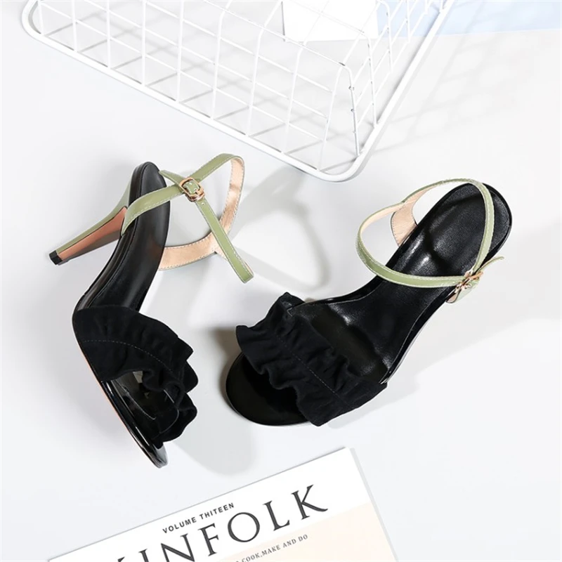 Ouqinvshen Ruffles Super High Heels Sandals Mixed Colors Thin Heel Yellow Fashion Sexy Woman Pumps Peep Toe Summer Shoes Women Ouqinvshen Ruffles Super High Heels Sandals Mixed Colors Thin Heel Yellow Fashion Sexy Woman Pumps Peep Toe Summer Shoes Women
