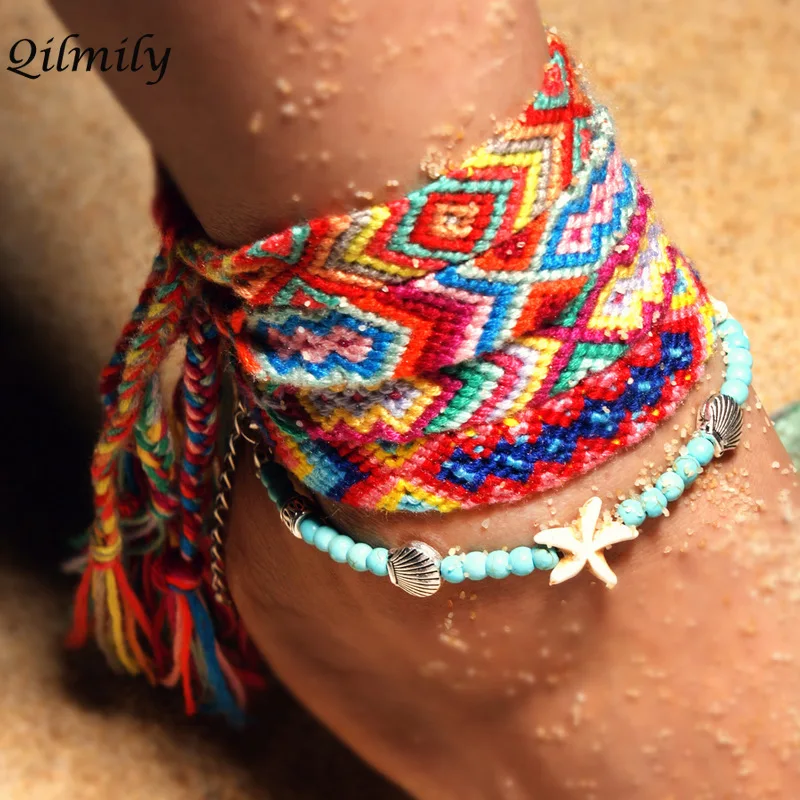 

Qilmily Boho Double Conch Starfish Braided Anklet Bracelet for Women Men Beach Retro Ethnic Style Jewelry Gifts Souvenir Wedding