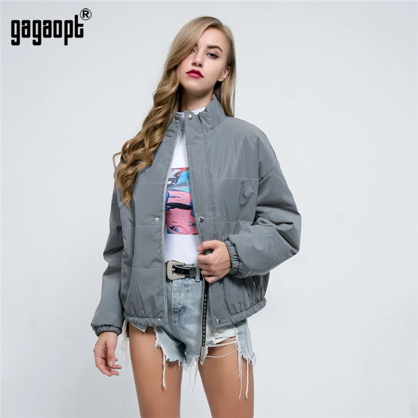 Gagaopt Winter Jacket Women Fashion Casual Reflective Parka Overcoat Portable Turtleneck Windbreaker Jacket Streetwear