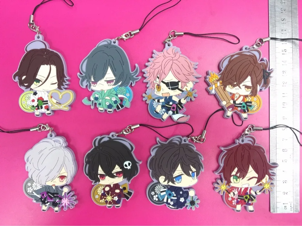 Аниме брелок для ключей 8 шт./лот Yui Ayato Kanato Laito Ruki Yuma Sakamaki Reiji Subaru резиновый ремешок