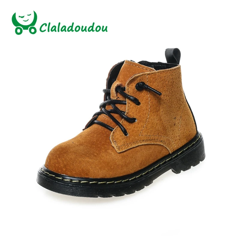 

Claladoudou 13.5-15.5CM Brand Genuine Leather Kids Rome Boots Suede Purple Ankle Toddler Girls Fashion Boots Black Boys Zip Shoe