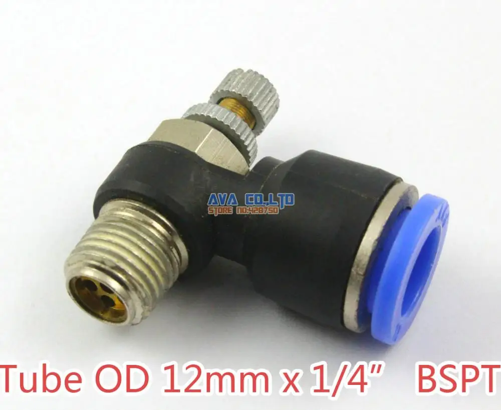 

5 Pieces Tube OD 12mm x 1/4" BSPT Air Flow Control Valve Pneumatic Connector Push In To Connect Fitting