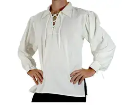 2018 взрослых Для мужчин Средневековый Ренессанс Женихи пиратский туника топ в виде костюма на шнуровке рубашка среднего возраста Viking Топ