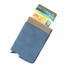 Синий высококачественный кожаный держатель для карт, металлический держатель для визиток из нержавеющей стали, бизнес-подарки, маленький и портативный держатель для карт