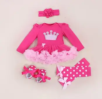 

2016 baby girl full sleeve Xmas rompers children 4pcs set clothing set infantil baby girl headband legger warm shoes set