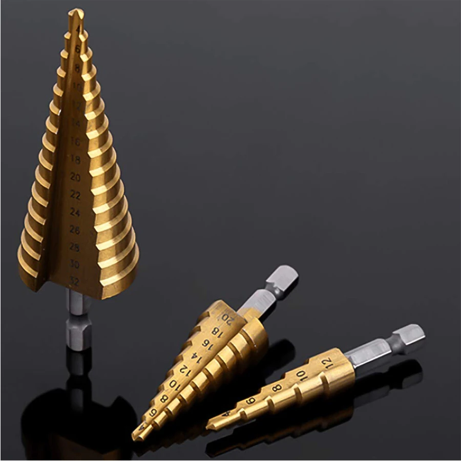 HSS Drill Bit 4-32 mm 4-12mm 4-20mm Titanium Coated Step Drilling Power Tools for Metal High Speed Steel Wood Hole Cutter Step HSS Drill Bit 4-32 mm 4-12mm 4-20mm Titanium Coated Step Drilling Power Tools for Metal High Speed Steel Wood Hole Cutter Step