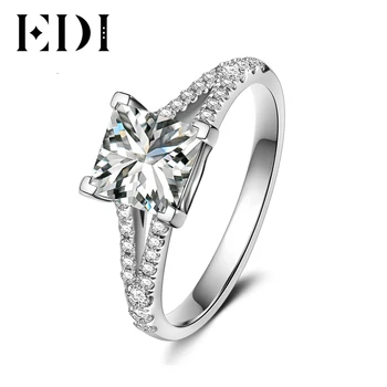 

EDI Elegant 1CT Princess Cut Moissanites Soild White Gold Lab Grown Diamond Rings For Women Jewelry Free Engrave