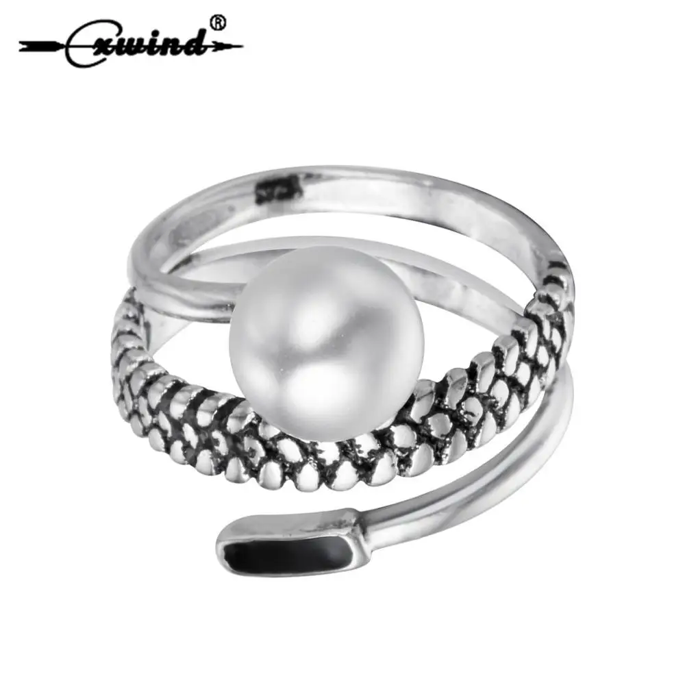 Cxwind Women's Retro Adjustale Opening Pearl Twist Ring Multilayer Rings for Enamel Black Jewelry | Украшения и аксессуары