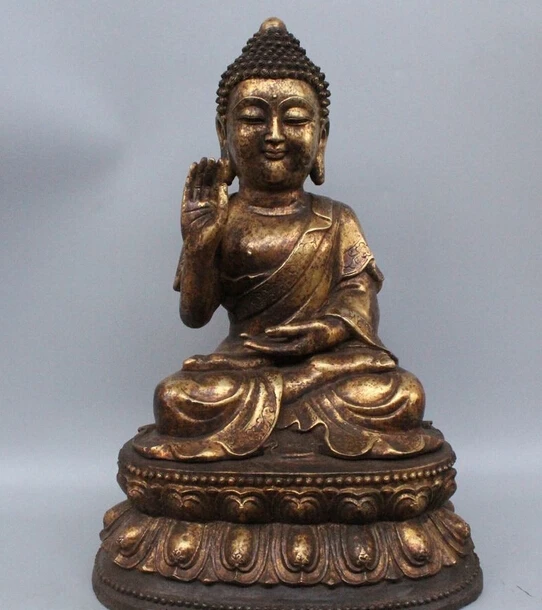 

006853 18" Tibet Buddhism Bronze Gild Seat Sakyamuni Shakyamuni Amitabha Buddha Statue