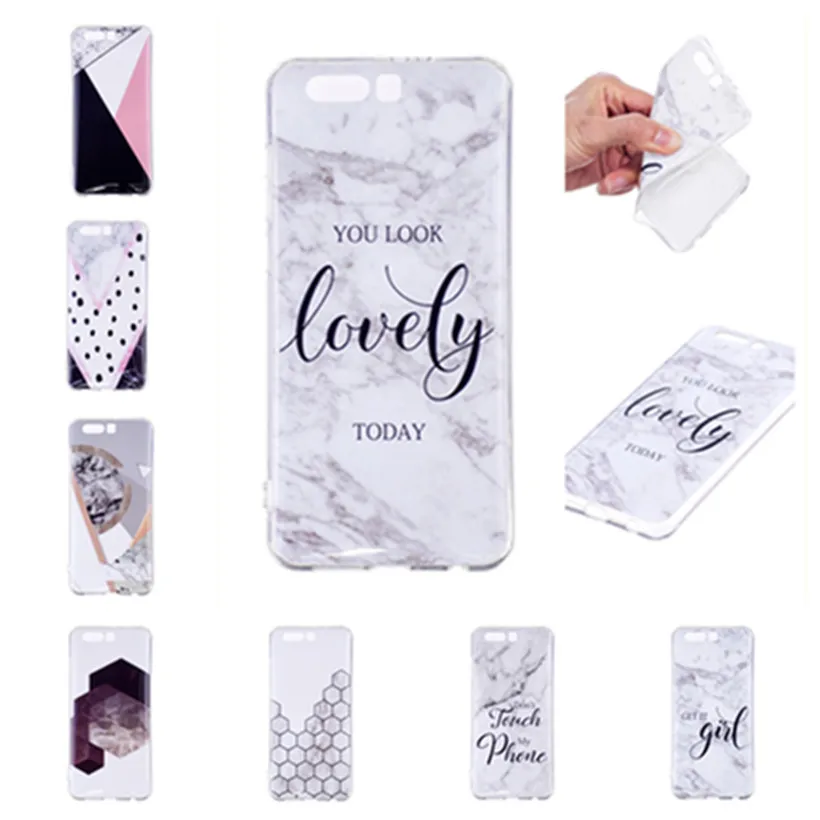 HEMASOLY Case For Huawei Honor 9 8 Pro Silicone 6A Soft TPU Luxury Letter Marble Pattern Back Cover |