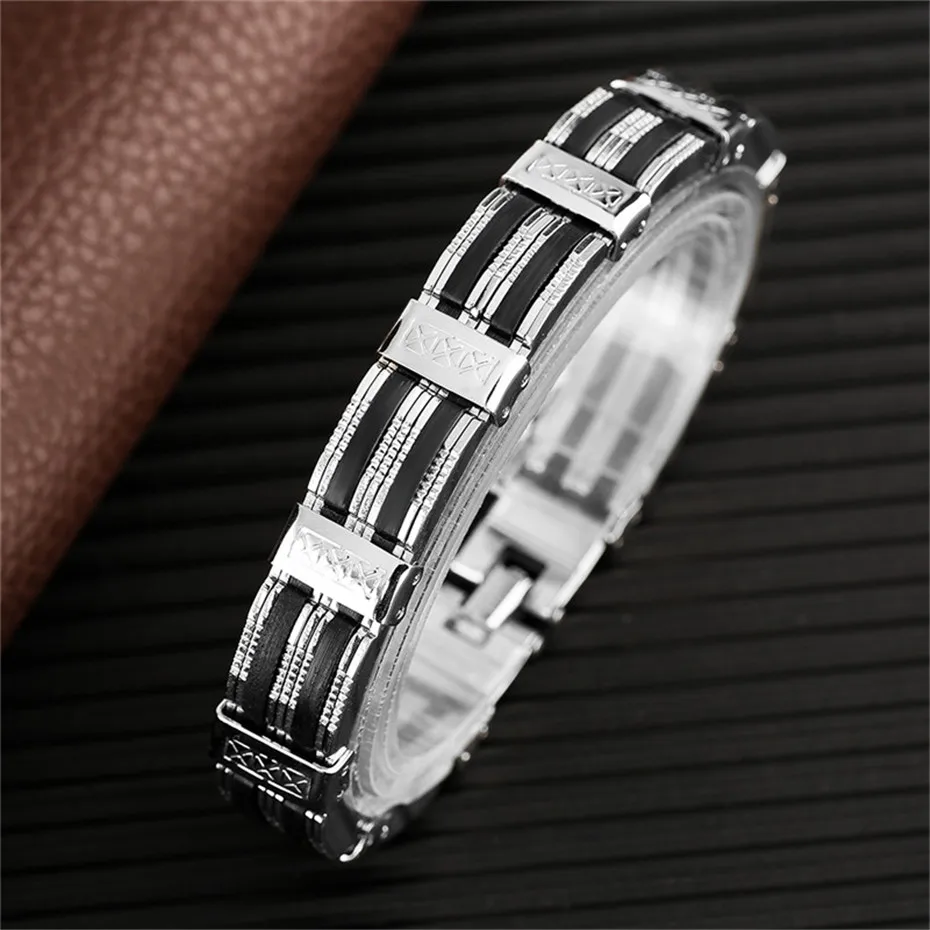 Black Simple Geometric Shape Stainless Steel Bracelet Men Chain Charms Gift Personality Male Jewelry (9)