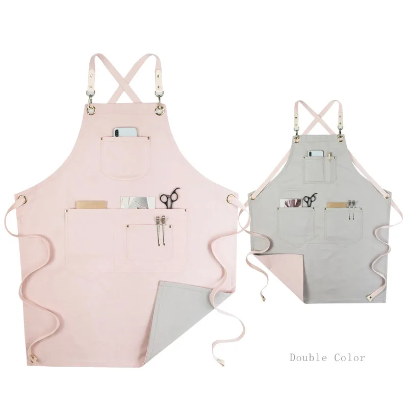  Double Sides Apron Genuine Leather Belt Cotton Barber Kitchen Chef Apron With Pocket Two Colour Wor - 32990828168