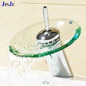 

Free Shipping Basin Faucet Waterfall Glass Mixer Bathroom Tap Hot&Cold Water Single Handle Wash Sink Chrome Polished With Faucet