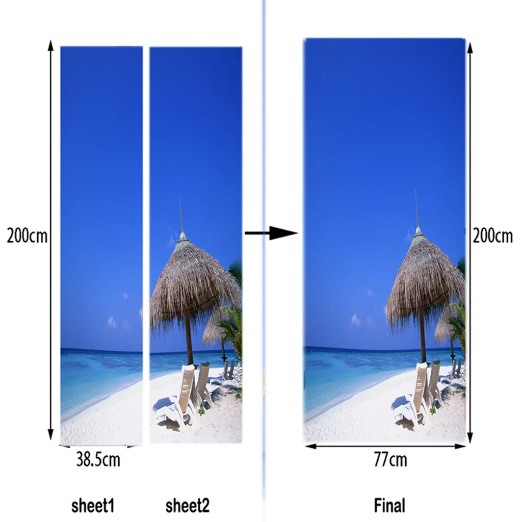 3D Photo Door Murals Sea Side Scenery Wall Sticker Mural Removable Self-Adhesive Fridge Decor Decal 77x200cm