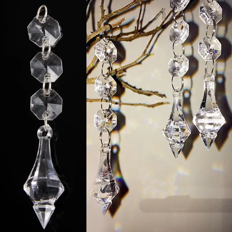 

10pcs Clear Octagonal Crystal Beads Garland with Delicate Acrylic Pendant Chandelier Christmas Wedding Party Hanging Beads Decor