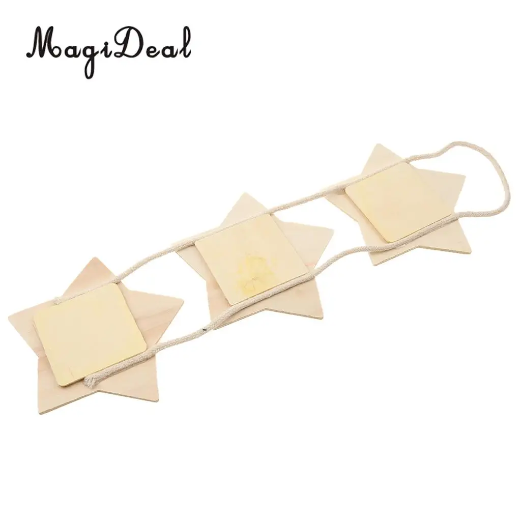 MagiDeal Rustic Wooden Stars Triple Hanging Photo Frames DIY Pictures Album Stand Kraft Home Wedding Engagements Decoration 