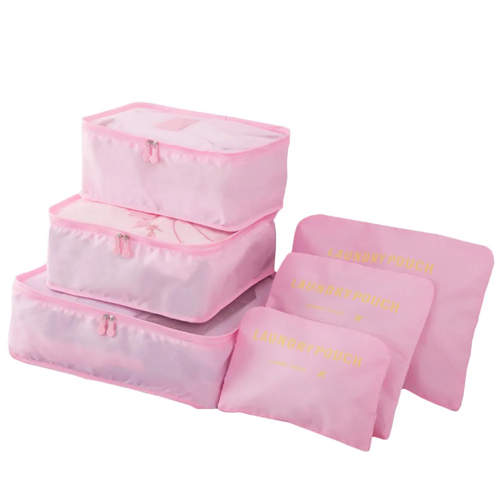 6pcs/Set Travel Clothes Storage Bags Luggage Case Organizer Pouch Packing Cube - Цвет: Pink