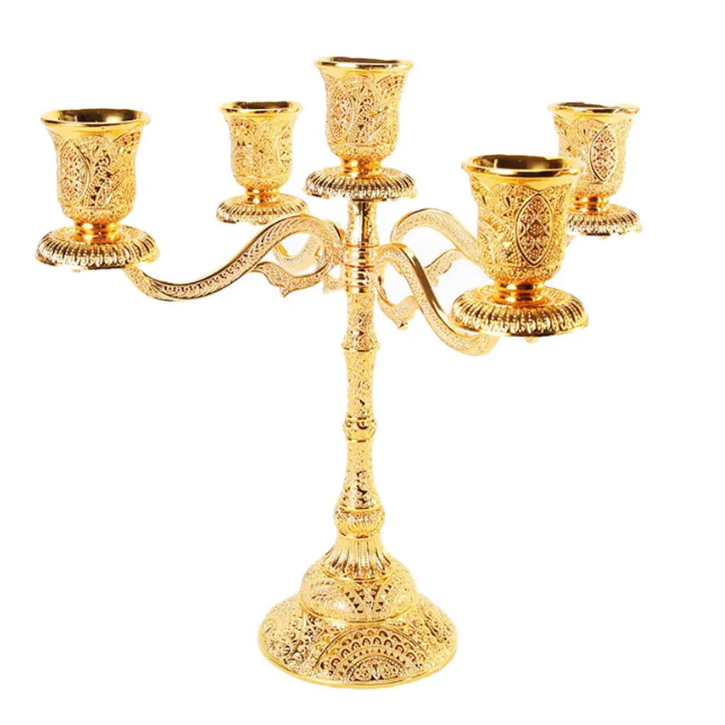 2 pcs Luxurious Gold Color Candelabra Candlestick Holder 5 Arms Candle Holder  for Weddings Party Spa  Votive Candle Home Decor