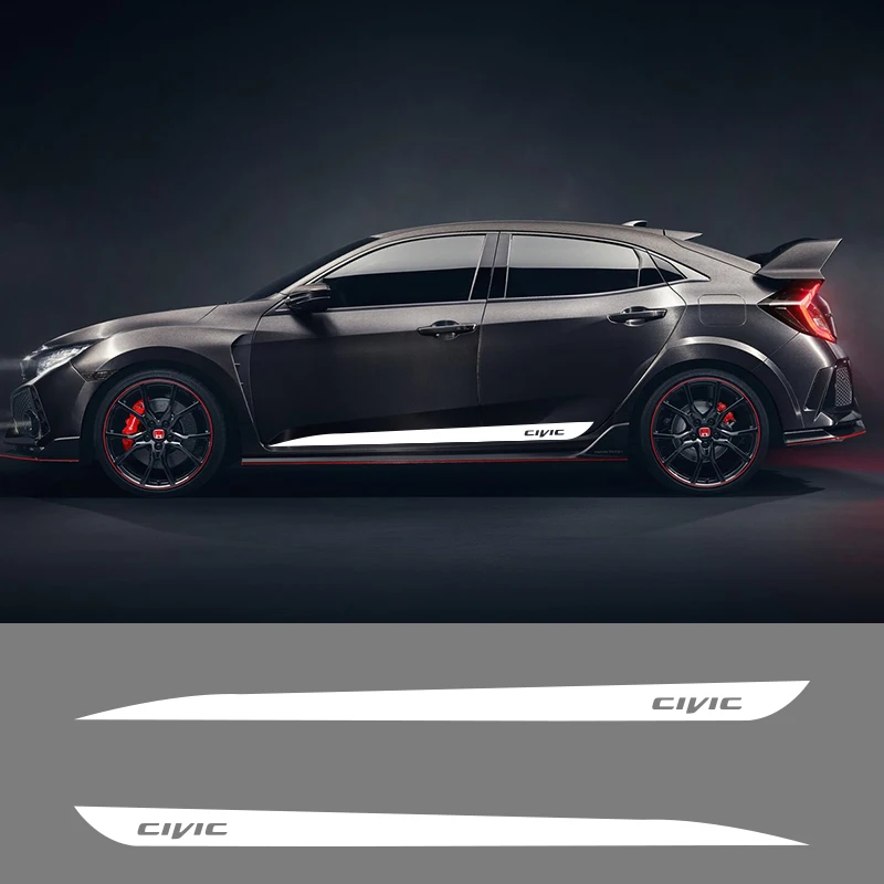  2 PCS Car Side Stripes Side Skirts Graphics Vinyl Sticker Decals Racing Sport Car Stickers For Hond