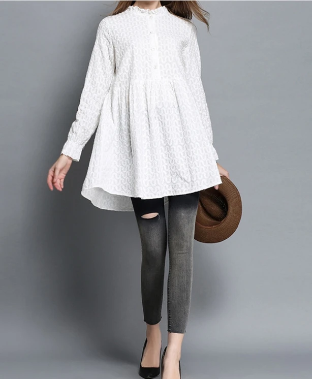 

2016 new embroidered lace collar long sleeved shirt Ladies large Size Women's Clothing 23053-3