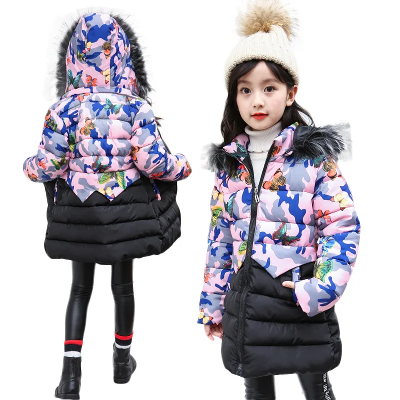 

ARLONEET Autumn Winter Coat kids Girls Jacket Hot Flower Zipper Thick Warm Outwear Clothes With Hat In Winter For Children