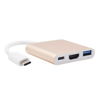 

Type C USB 3.1 to USB-C 4K HDMI USB3.0 Adapter 3 in 1 Hub For Apple Macbook Multiport Whole Aluminum Metal Case Adapter
