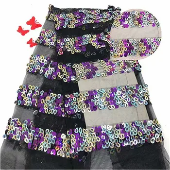 

3d Sequins Lace Fabric 2019 High Quality African Evening Dress Fabrics New Nigeria big Sequined Embroidered Mesh Net Lace Fabric
