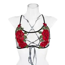 Прозрачный черный полиэстер модные женские короткие топы вышивка Роза бюстгальтер с сеточкой бюстгальтер без косточек пикантные топы майки