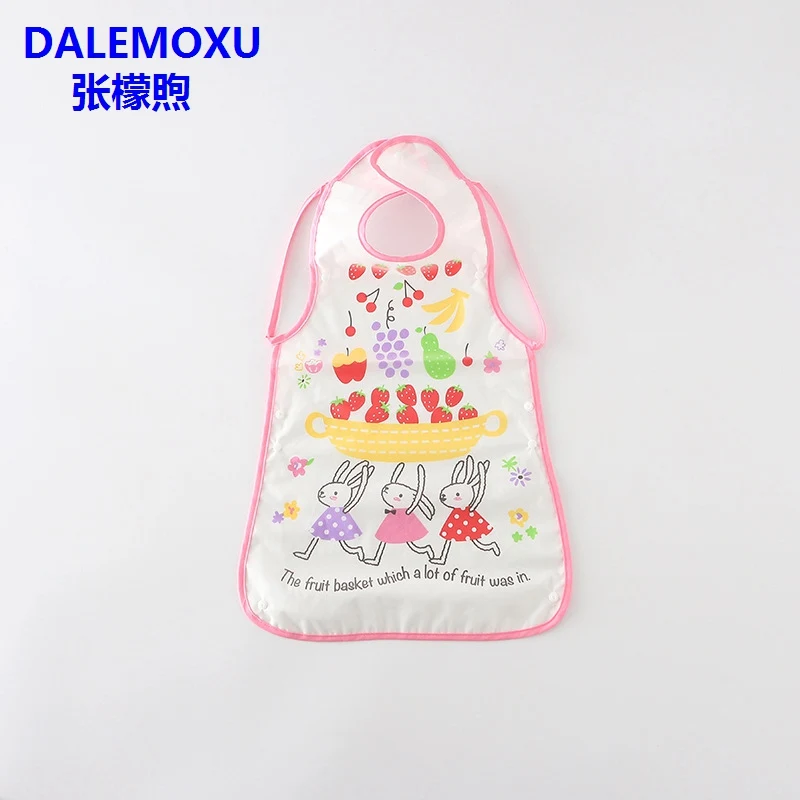 Baby Bib Cute Cartoon Stereoscopic Saliva Towel Waterproof Sleeveless Soft Plastic Baby Bib Meal Overcoat Reverse Burp Cloths - Цвет: Pink bunny