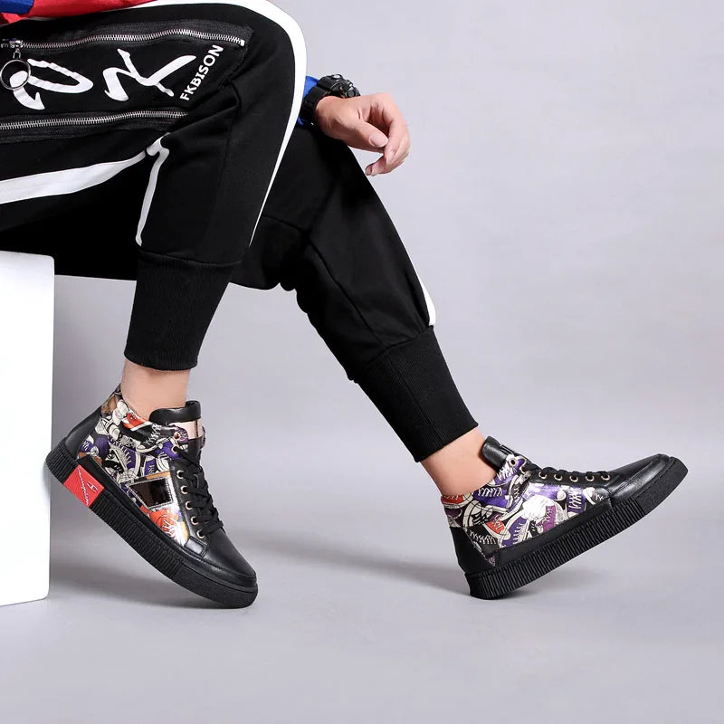 Зимние кроссовки в стиле хип-хоп, увеличивающие рост, с принтом, высокие кроссовки высокого качества, роскошные Брендовые мужские черные кроссовки