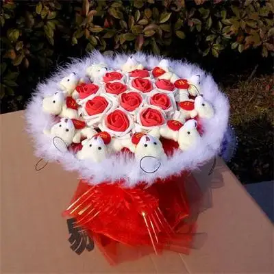 Прекрасный плюшевый медведь кукла игрушки мыло роза свадебное оформление букета подарок для романтического фестиваля Выпускной Рождественский подарок для девочки - Цвет: 17