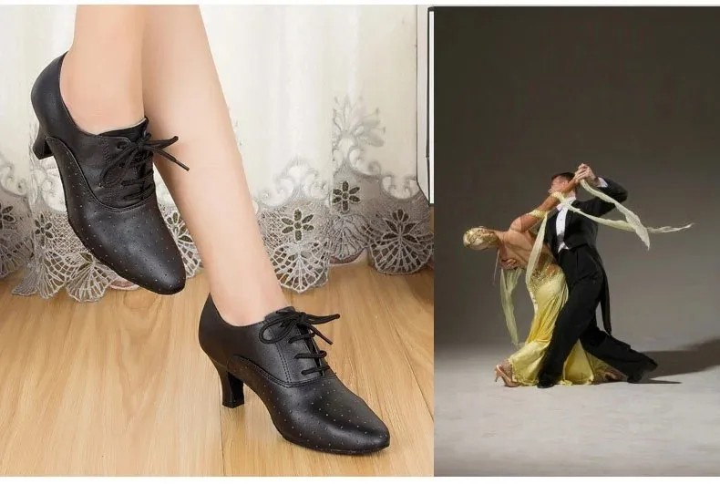 Кожа мягкая подошва Женская атласная танцевальная обувь Закрытый острый носок латинский бальный сальса танцевальная обувь для девочек черный красный