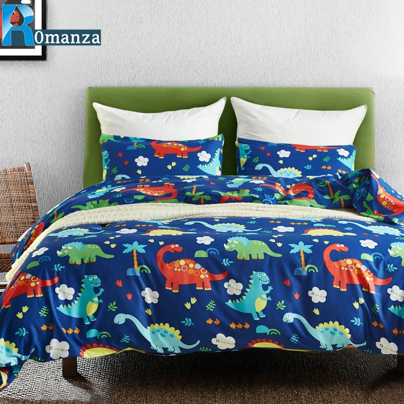 Romanza cartoon pattern size dinosaurs printing boy bedding set 3pcs child duvet cover for kids | Дом и сад