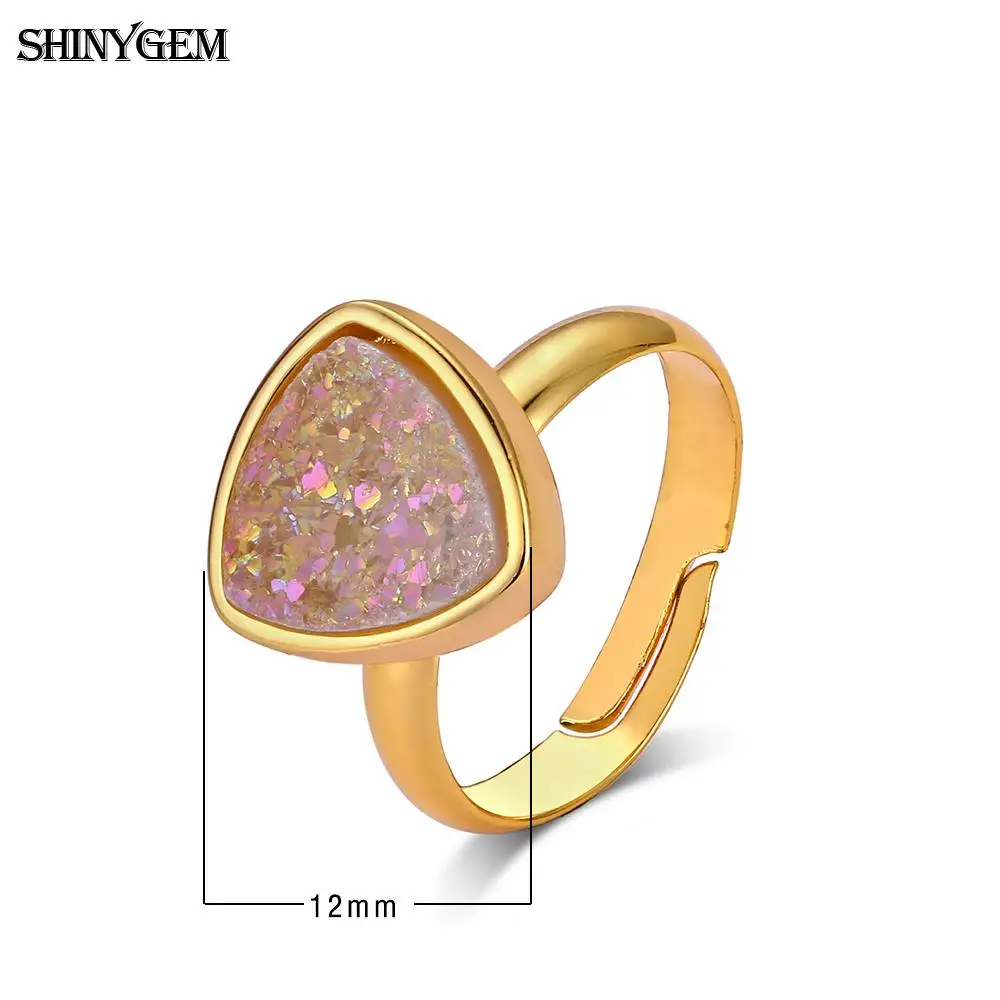 Кольца ShinyGem 2020 10 мм с треугольным кристаллом и опалом регулируемые размеры