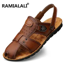 Мужские босоножки, тапочки из натуральной воловьей кожи; мужские уличные летние туфли; Повседневное мужские кожаные сандалии