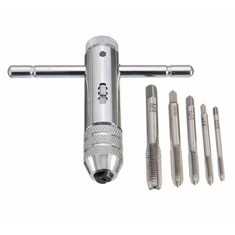 

6Pcs/set T Handle Tap Wrench Ratchet Spanner with M3-M8 Screw Taps Thread Metric Plugs Machinist Hand Tools Tap Drill Set