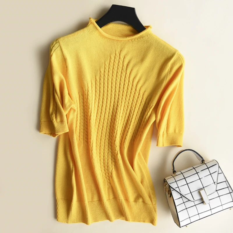 2019 Spring Summer O Neck Knitted Pullover Women Casual Half Sleeve Rib Elastic Female Sweater Tops Korean Pull Femme Clothing