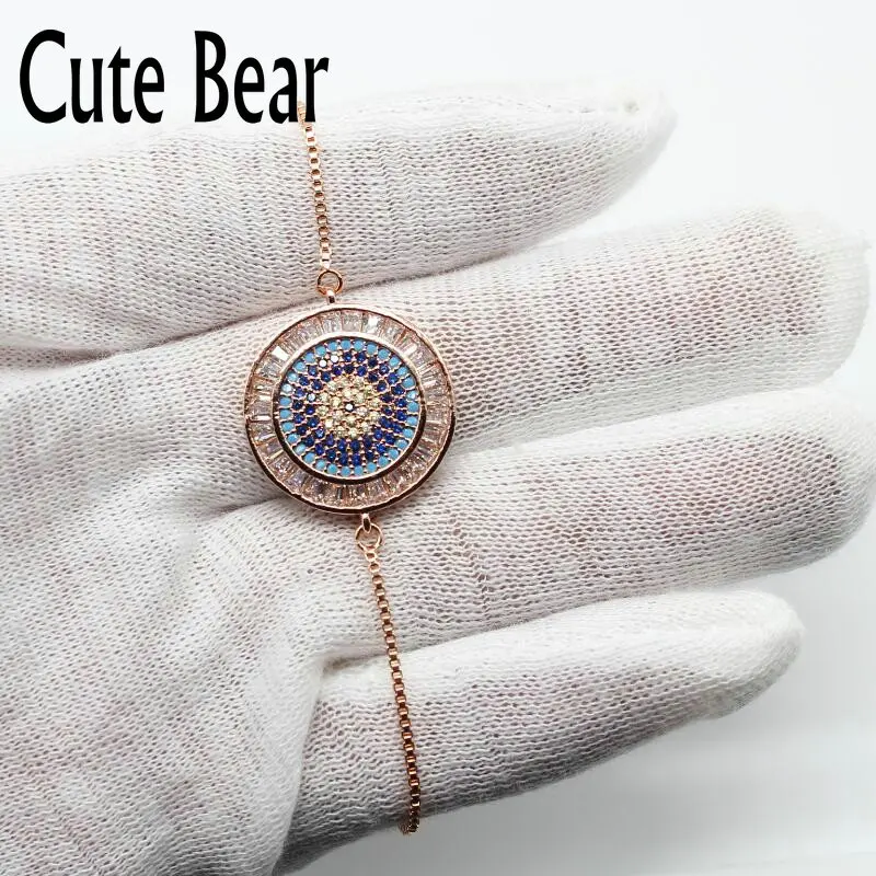 

Cute Bear Brand Luxury Jewelry Women Bracelet Fashion Chain Bracelets Charm Micro Pave CZ Zircon Eyes Bracelet For Women 2018