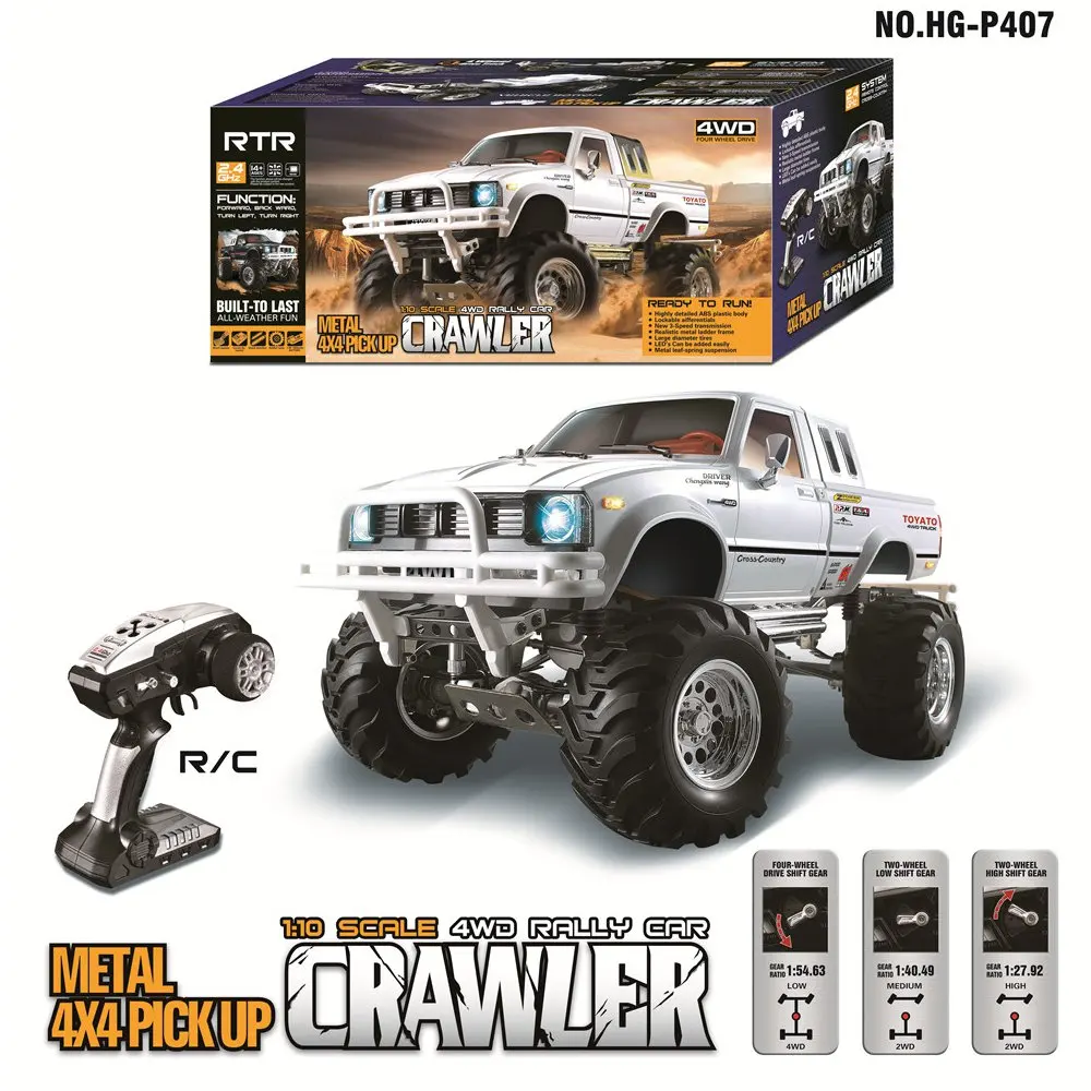 HG P407 1/10 2,4G 4WD 3CH матовый ралли Rc автомобиль TOYATO Металл 4X4 пикап Рок Гусеничный RTR игрушка черный белый подарки для мальчиков Дети