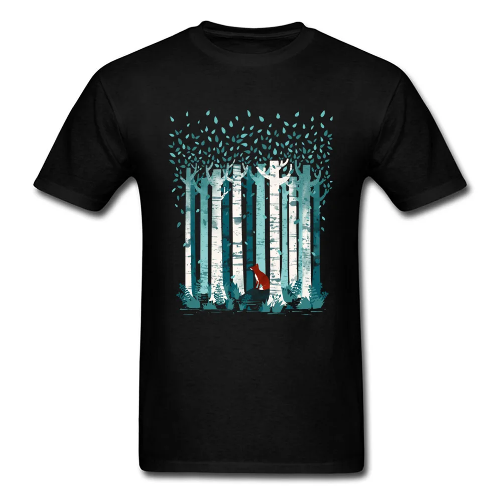 

Animal Graphic Mens Short Sleeve Tee Shirt New Style The Birches Forest Hide Foxes Loneliness T Shirt For Men Spring Summer Tees