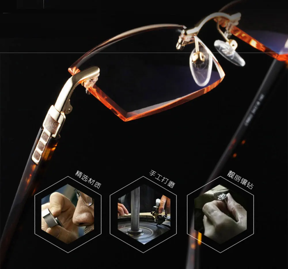 Online = SCOBER = Diamond cutting 100% Titanium alloy Rimless Royal Deluxe men women Gradient reading glasses +1 +1.5 +2 +2.5 +3