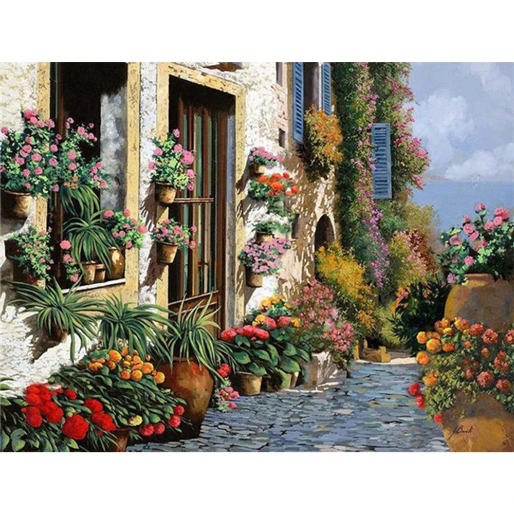 

LI LOYE DIY Diamond Painting Cross Stitch Flower hut 5D Diamond Embroidery Round Diamond Mosaic Resin Home Decoration gift RT855