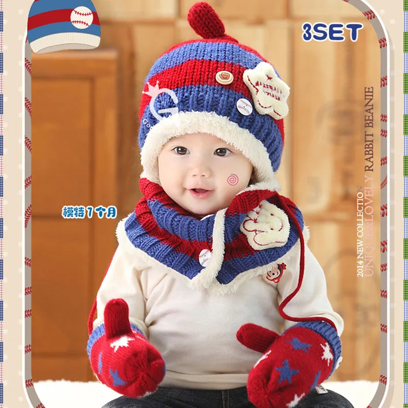 2015 New Enfant Fashion Baby Boy Winter Hat scarf and gloves