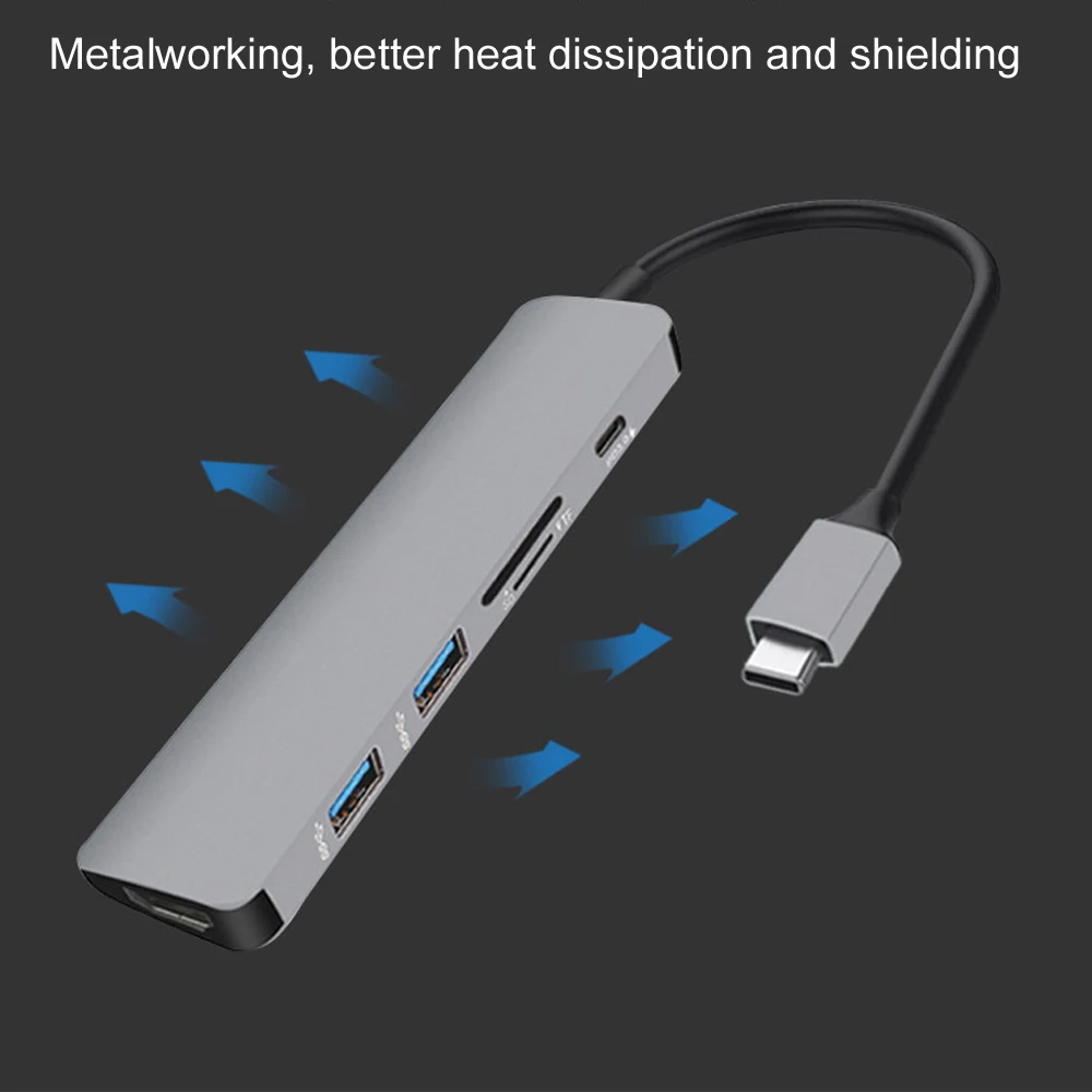 6 в 1 USB-C расширитель TYPE-C к HDMI 4K+ USB 3,0+ карта TF/Micro SD ридер+ PD3.0 многофункциональный адаптер usb-хаб