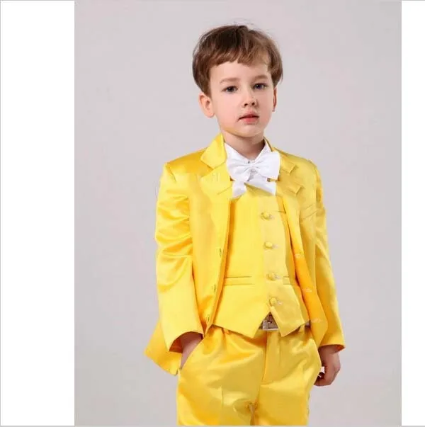 

Latest Design Customize Yellow Boy Tuxedos Notch Lapel Children Suit Tailored Kid Wedding Prom Suits(Jacket+Pants+Vest+Tie)