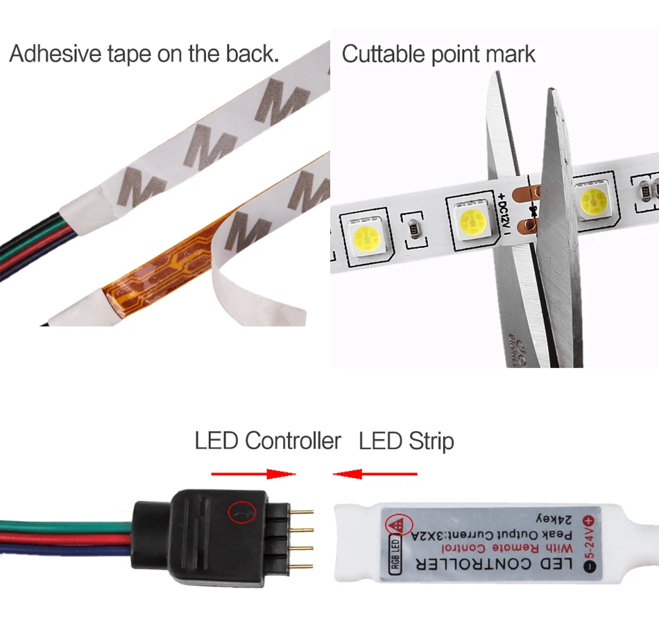 Светодиодная лента постоянного тока 12 В SMD 2835 5050 Гибкая Диодная лента RGB 5 м 10 м 15 м 44Key пульт дистанционного управления полный комплект