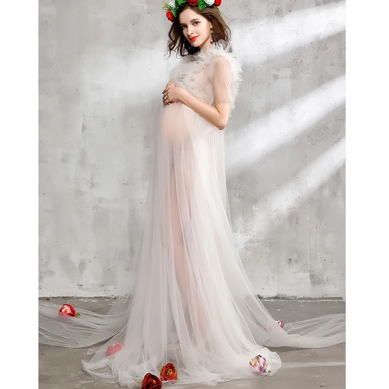 

White Lace Dress Maternity Photography Studio Prop Summer Pregnancy Photoshoot Long Dress Pregnant Women Gown Fotografia Clothes