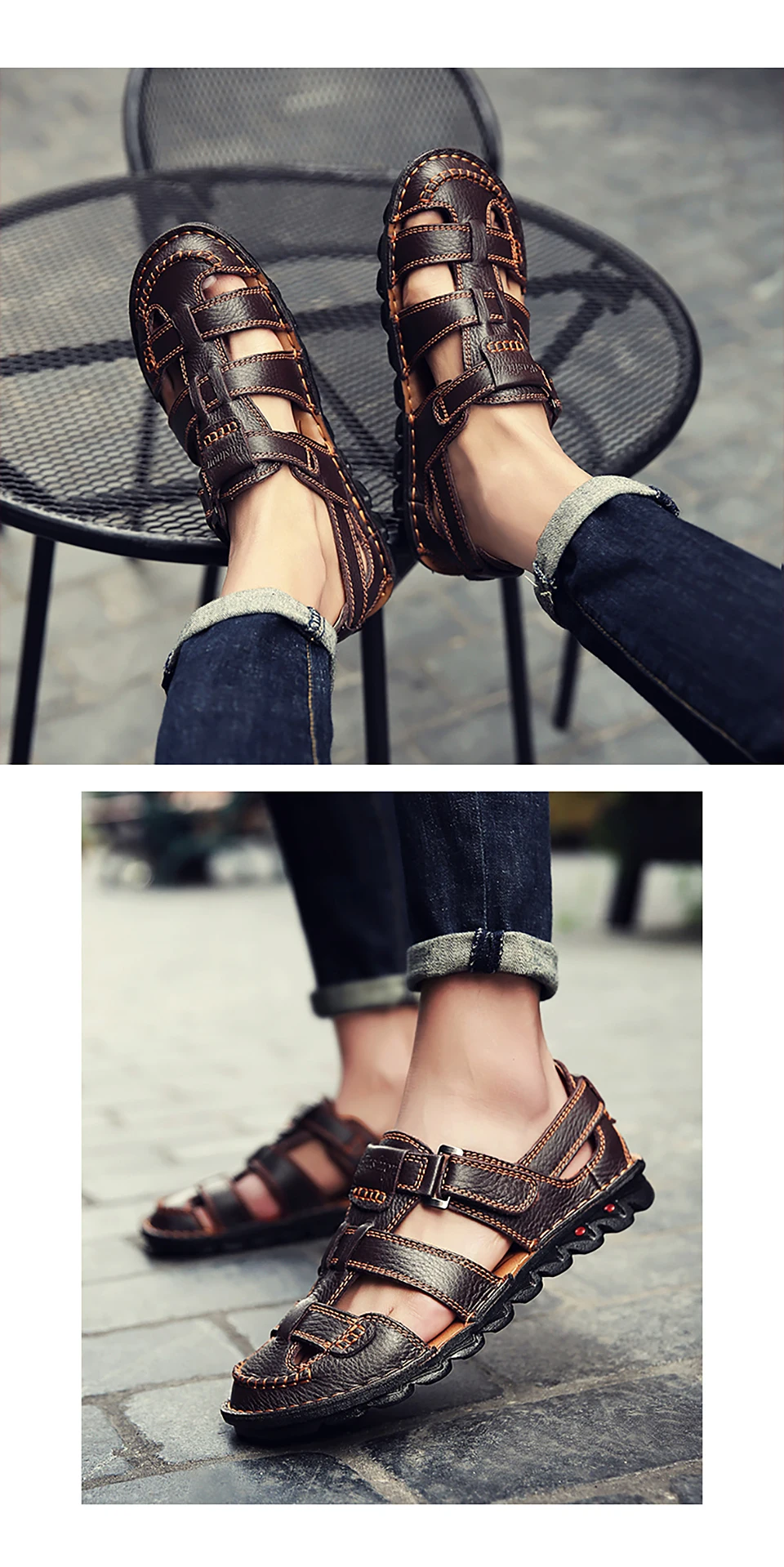 Новые летние сандалии мужская пляжная обувь из натуральной кожи нескользящая Мягкая подошва дышащая повседневная обувь мужская обувь