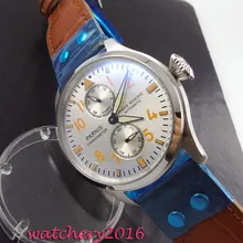 47mm Parnis white dial yellow numbers power reserve Complete Calendar Automatic movement Men s business Mechanical